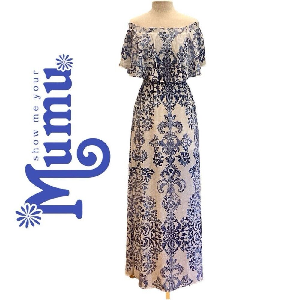 Show Me Your Mumu Hacienda Maxi Dress Blue & White Paisley Size XS